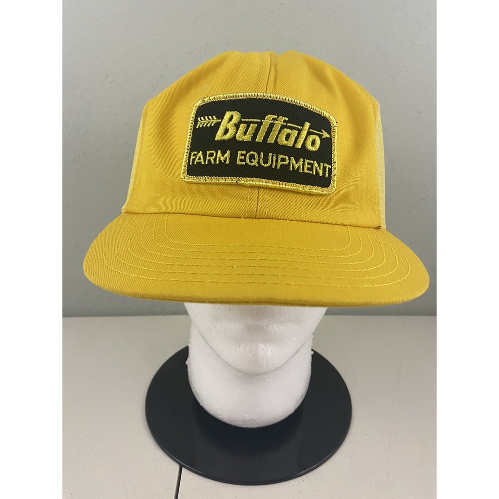 Vintage Buffalo Farm Equipment Patch Mesh Snapback Trucker Hat Yellow Mens